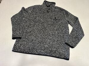 Free Nature Mens Fleece Pullover Sweater Size L Black White Marled Snap Neck